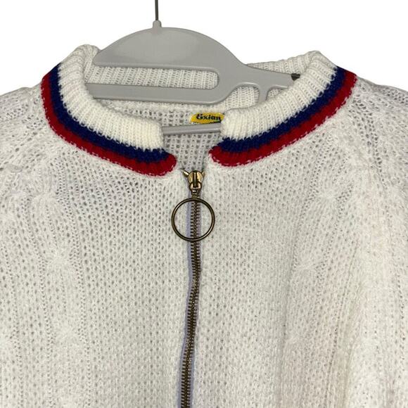 Grandpa Sweater Americana White Red Blue Women’s S/M Preppy Old Money Costal - Picture 5 of 11